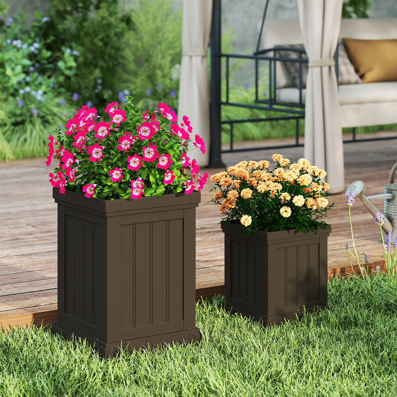 Giantex Square Plastic Planters Set of 2 with/Drainage Holes & Nesting Design