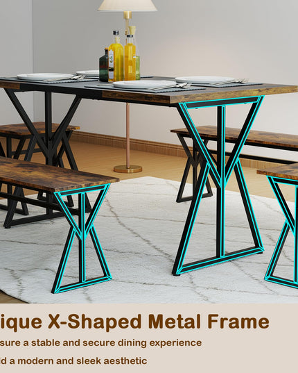 Giantex 55" Kitchen Table with 2 Benches & 2 Stools with X-Shaped Metal Frame