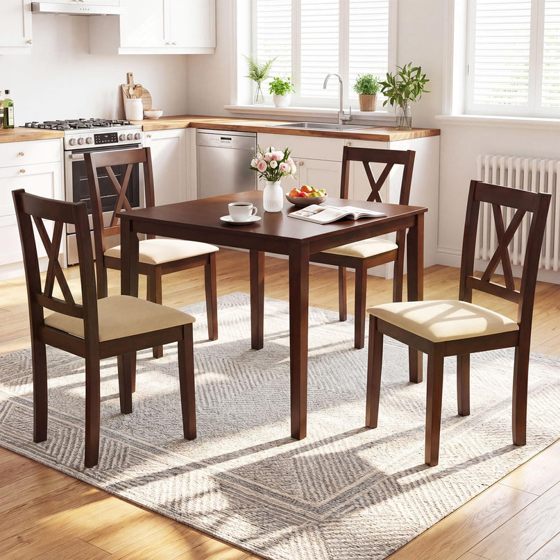 Giantex Wooden Dining Chairs Set of 4 with Solid Rubber Wood Frame