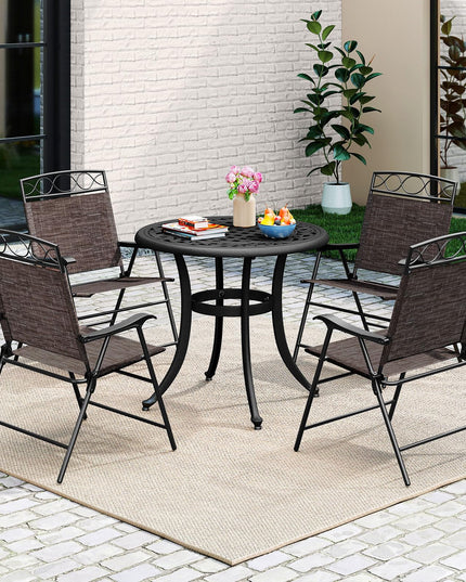 Giantex Set of 4 Patio Folding Chairs with Armrest and Metal Frame