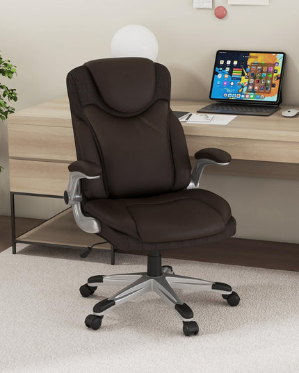 Giantex Executive Office Chair, PU Leather Ergonomic Desk Chair with Flip-up Armrests and Height Adjustable
