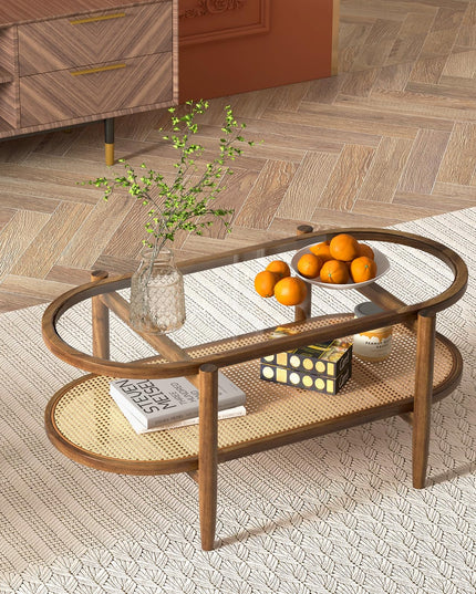 Boho Rattan Coffee Table - Giantex