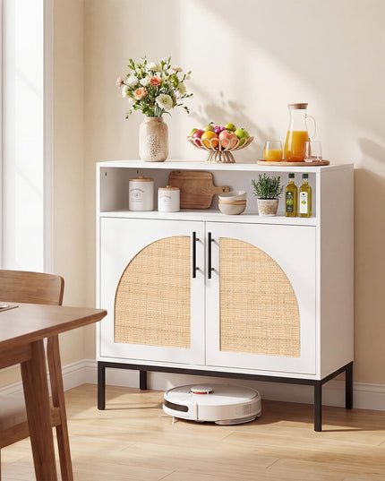 Giantex 32" Sideboard Buffet Cabinet with 2 Natural Rattan Decorated Doors (1/2)