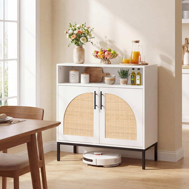 Giantex 32" Sideboard Buffet Cabinet with 2 Natural Rattan Decorated Doors (1/2)
