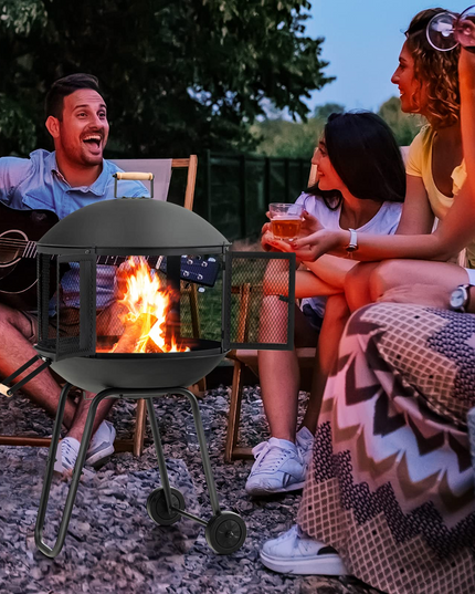Giantex 28” Portable Fire Pit on Wheels - Mobile Wood Burning Firepit with Log Grate