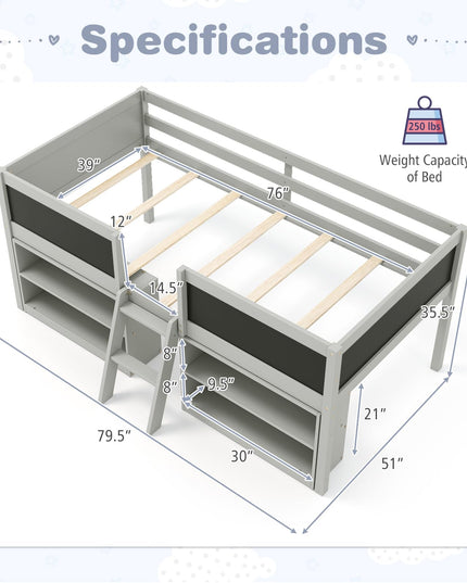 Giantex Low Loft Bed Twin Size, Wooden Loft Bed with Ladder & Blackboard