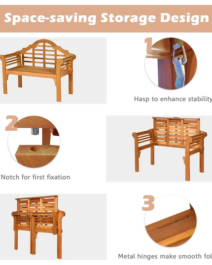 4 Ft Foldable Eucalyptus Garden Bench (Teak) - Giantex