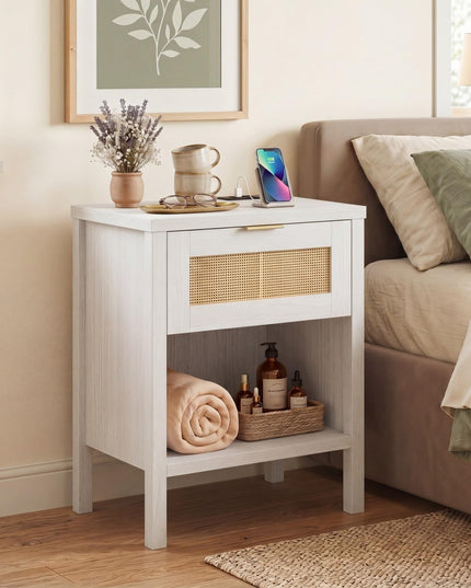 Giantex Rattan Night Stand with Charging Station