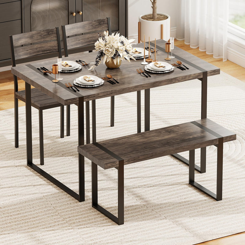Giantex Ensemble Table de Salle à Manger pour 4 Personnes Table de Cuisine Rectangulaire de 119 cm