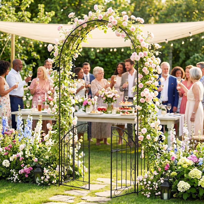 Giantex 79" H x 39" W Garden Arch with Gate & Safety Latch