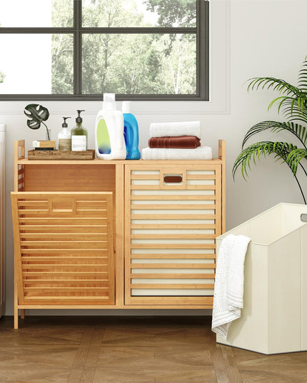 Giantex Tilt Out Laundry Hamper 20 Gal Bamboo Laundry Storage Cabinet