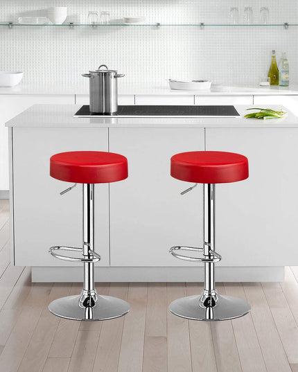 Modern Swivel Backless Round Barstool, PU Leather Armless bar Chair with Height Adjustable, Chrome Footrest