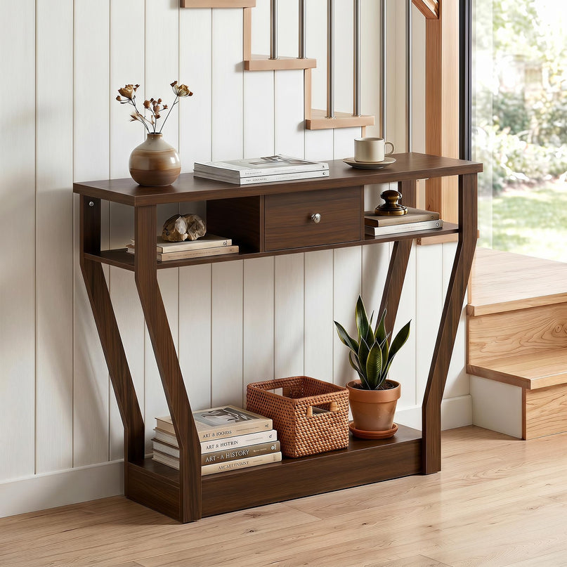 GIANTEX 43" Modern Console Table with Drawer & Storage Shelf