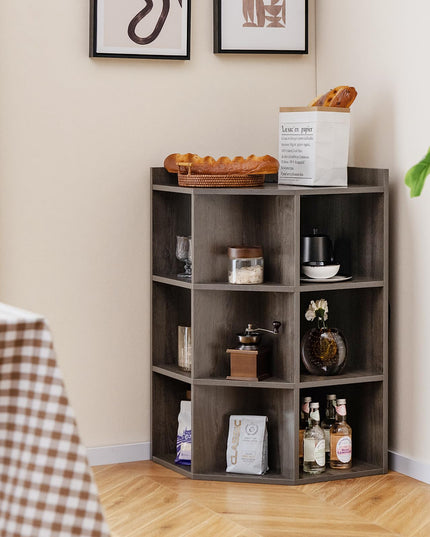 Giantex 3-Tier Corner Cabinet with Charging Station, Corner Shelf with 9 Cubbies, 2 USB Ports & 4 Outlets