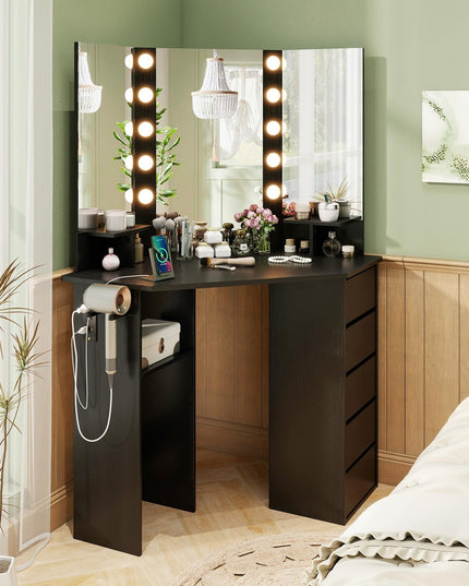 CHARMAID Corner Vanity Desk with Mirror and Lights