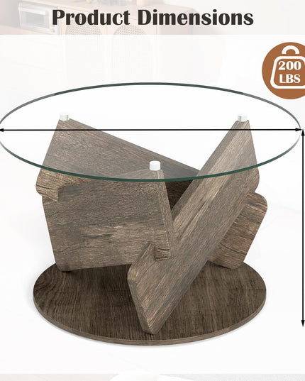 Giantex 32 Inch Modern Center Table with Clear Tempered Glass Top & Solid Wood Legs