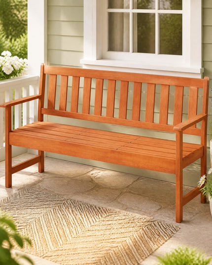 GIANTEX 59" 2-Person Outdoor Bench with Pull-Out Center Table