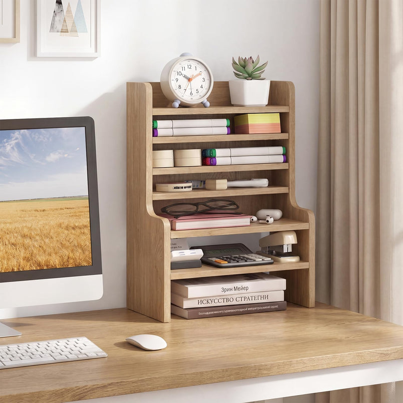 Giantex Wooden 6 Tier Storage Rack with 2 Removable Shelves