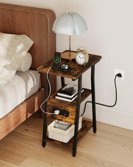 GIANTEX 3-Tier Industrial Nightstand with Charging Station (1/2)