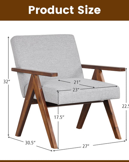 Giantex Modern Accent Chair, Linen Fabric Armchair with Solid Acacia Wood Frame, Soft Padded Cushion