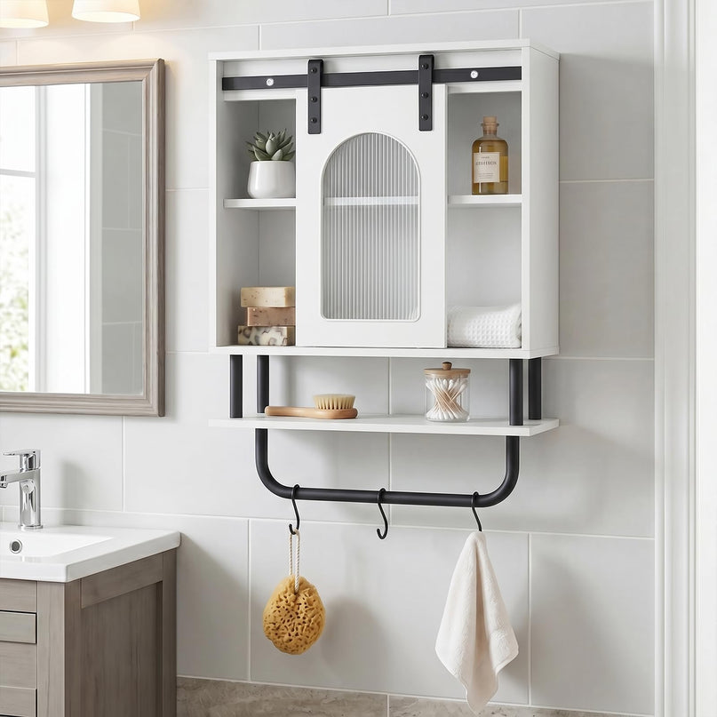 Giantex Bathroom Wall Cabinet | Farmhouse Medicine Cabinet with Sliding Barn Door