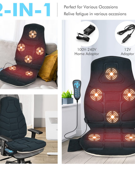 Giantex Memory Foam Massage Seat Cushion, Back Massager with 6 Vibration Massage Nodes & 2
