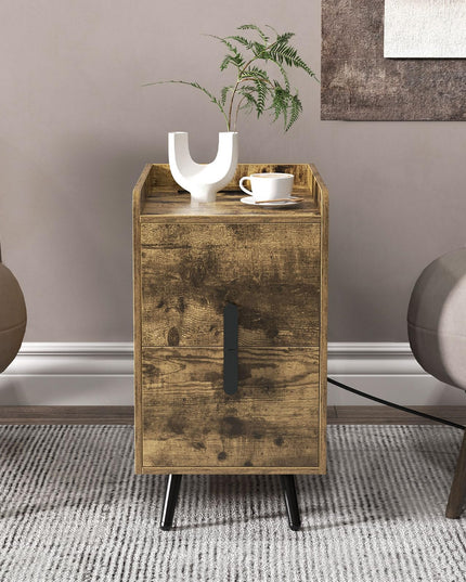 Giantex Nightstand with Charging Station, Narrow End Table with 2 Drawers & Metal Gold Legs