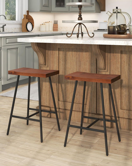 Giantex 24" Bar Stools Set of 2, Counter Height Bar Stools with Footrests, Solid Metal Legs