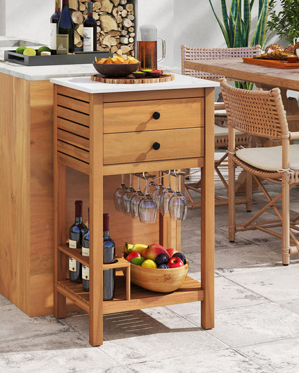 Giantex Acacia Wood Outdoor Side Table(With Drawer)