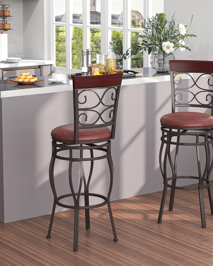 Giantex 30" Swivel Bar Stools Set of 2, Bar Height Bar Stools w/Back, Upholstered PU Leather Seat, Footrest, Rustic Brown