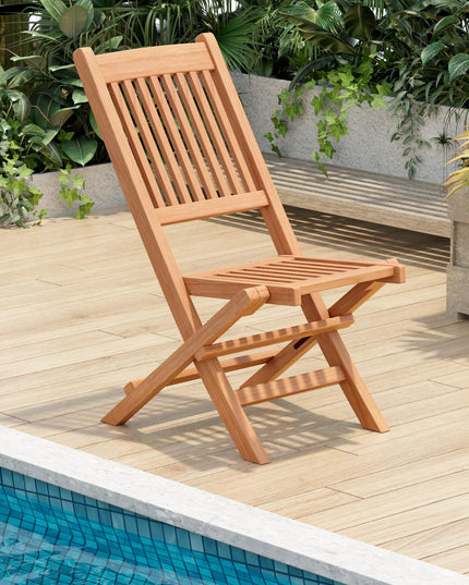 Giantex Patio Folding Chairs, Solid Teak Wood Outdoor Chairs with Slatted Seat & Back