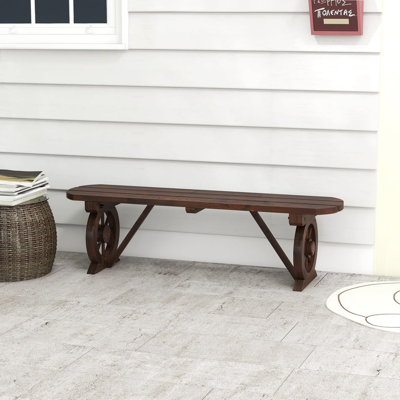 Giantex 2-Person Wooden Outdoor Bench - Patio Bench w/Wagon Wheel Legs