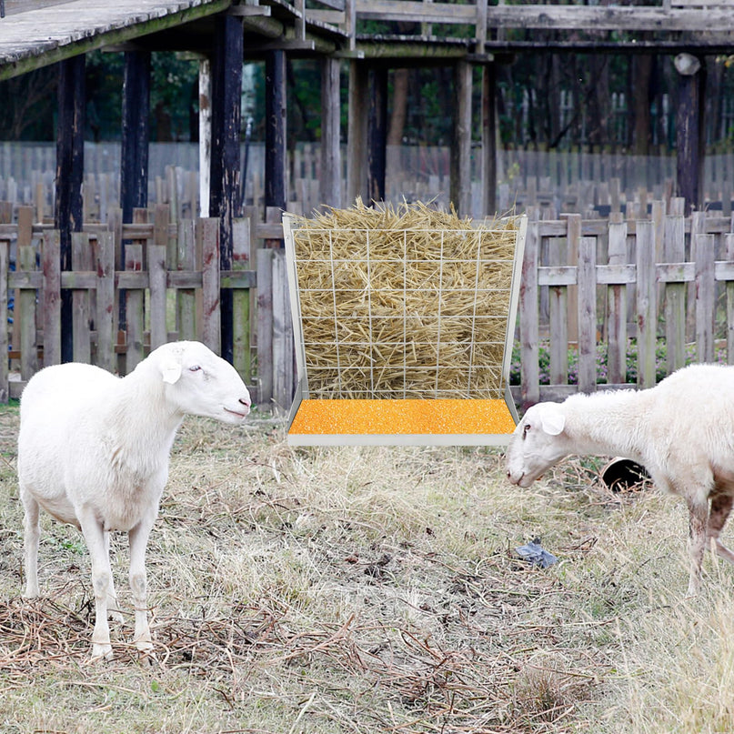 Giantex Hay Feeder for Goats - 28'' Hanging Hay Rack with Grain Feeder