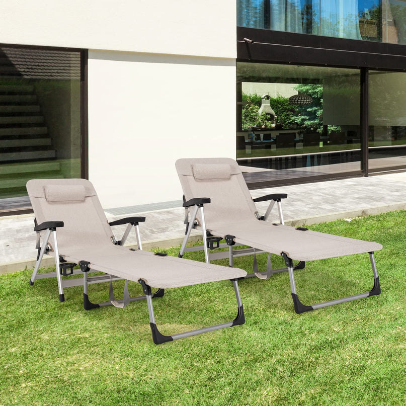 Patio Chaise Lounge Chair 7 Adjustable Position Folding Camping Cot