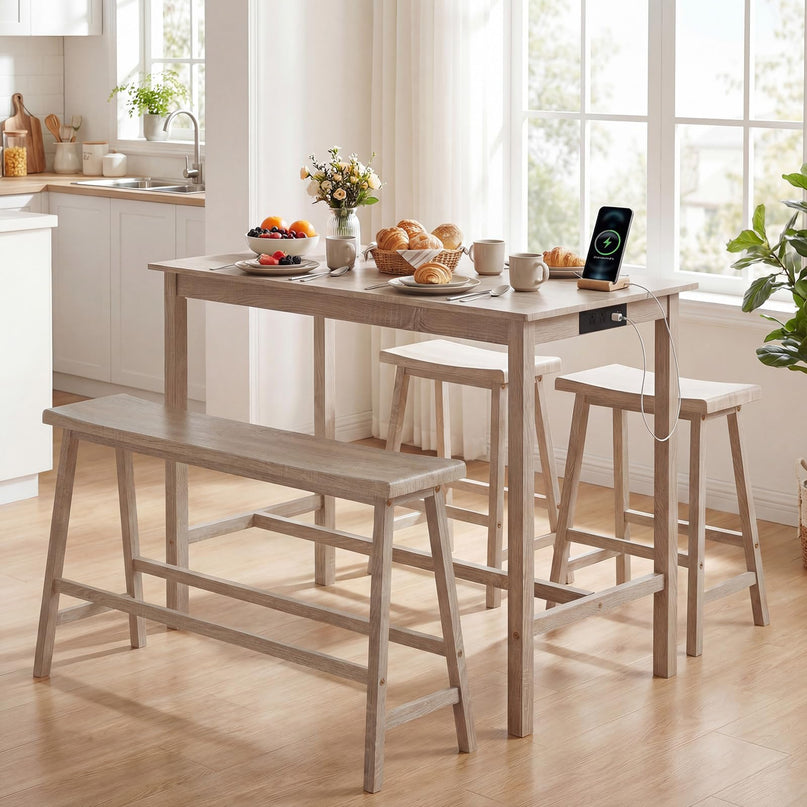Ensemble de table à manger Giantex 4 pièces hauteur comptoir avec prise électrique