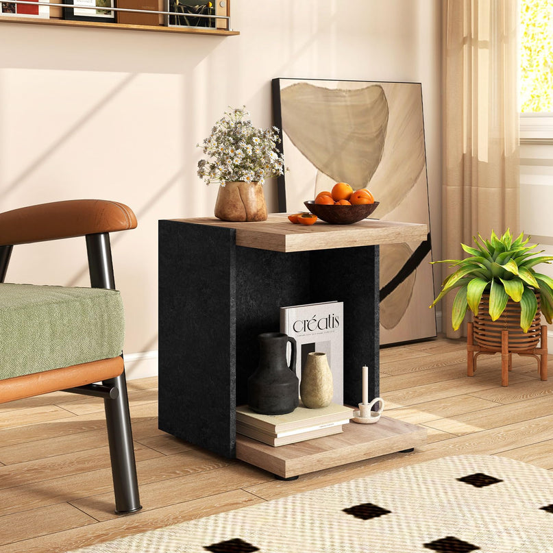 Giantex 2 Tier Sofa Side Table with Open Storage Shelf