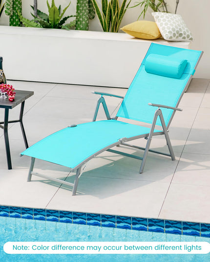 Giantex Folding Chaise Lounge Chair - Outdoor Reclining Chair with Removable Seat Cushion, Headrest Pillow