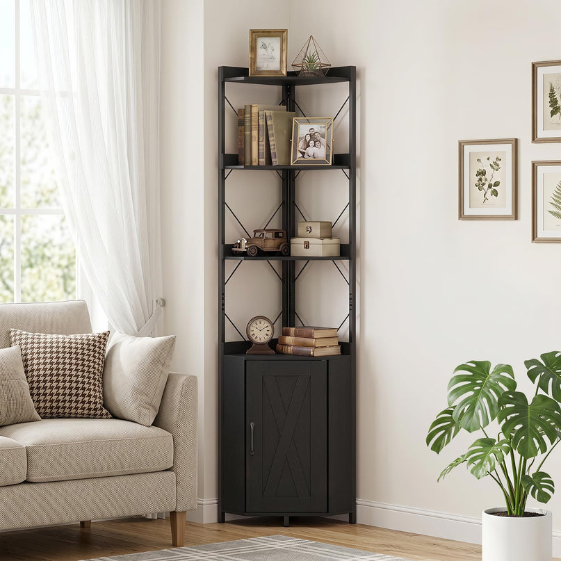 GIANTEX 6-Tier Corner Shelf 71" Tall Freestanding Bookshelf with Cabinet