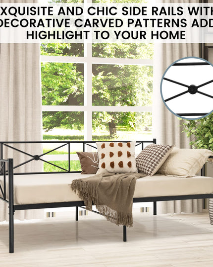 Giantex Metal Daybed Frame Twin Size, for Living Room Bedroom Guest Room, Easy Assembly, Black & White