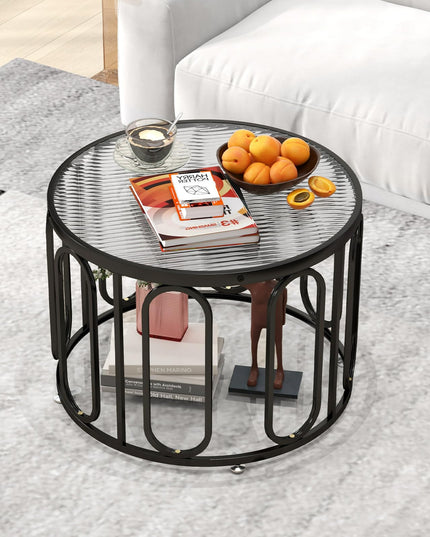 Giantex Small Round Glass Coffee Table, 24" Accent Side Sofa Tea Table with Tempered Glass Top & Oval Swivel Brackets
