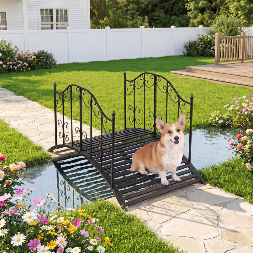 Giantex 4 FT Metal Garden Bridge | 330 lbs Capacity Outdoor Landscape Bridges