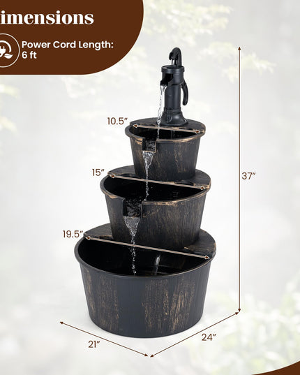 Giantex 37" 3-Tier Barrel Waterfall Fountain with Electric Pump