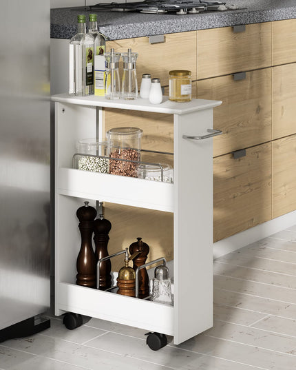 Giantex Slim Storage Cart, 3-Tier Rolling Slide Out Utility Cart w/ Handle, White