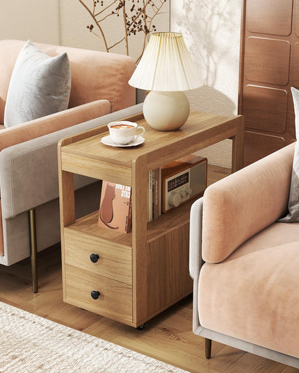 Giantex Rolling Side Table with Storage with Wheels & Open Shelves