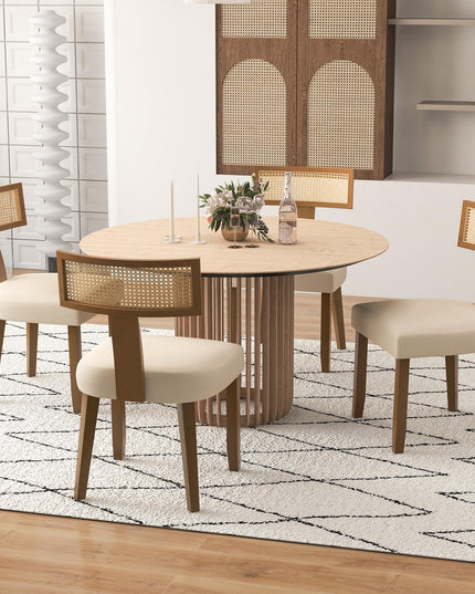Giantex Rattan Dining Chairs Set, Mid Century Modern Kitchen Chairs w/Rattan Backrest & Rubber Wood Legs