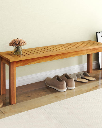 Giantex Acacia Wood Outdoor Bench with Slatted Seat and Solid Wood Legs
