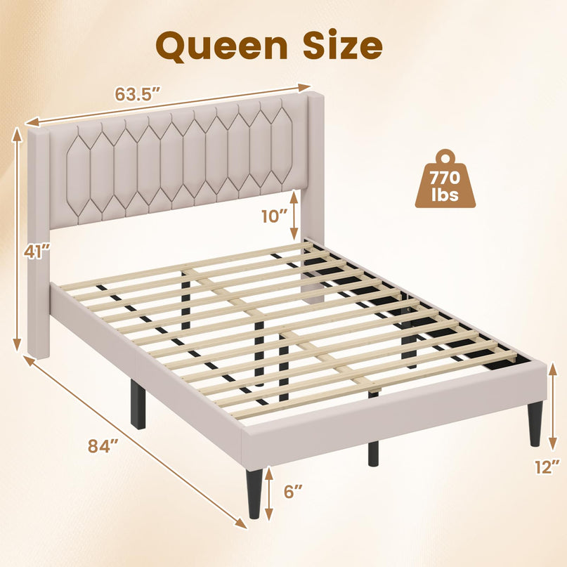 Giantex Queen Size Dutch Velvet Upholstered Platform Bed with Wingback Headboard