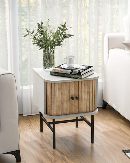 Giantex Mid-Century Modern Nightstand, Wood Bedside Table with Sliding Doors and 4 Metal Legs