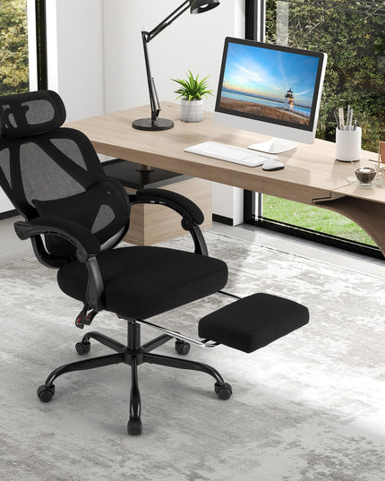 Giantex Ergonomic Desk Chair with Retractable Footrest 135° Tilting Backrest & Lumbar Support