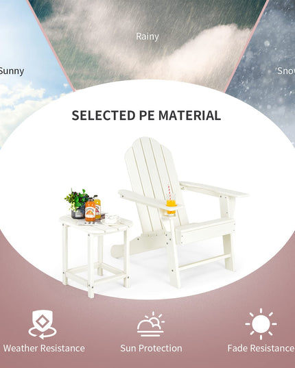 Adirondack Chair with Side Table, Outdoor Fire Pit Chair Set with End Table, White